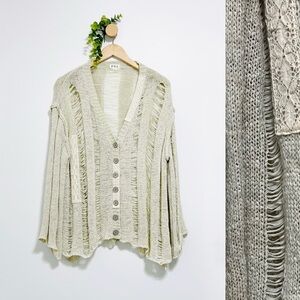 POL Beige Distressed Boho Festival Button Front Cardigan